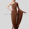 one-shoulder draped sleeve party dress supplier