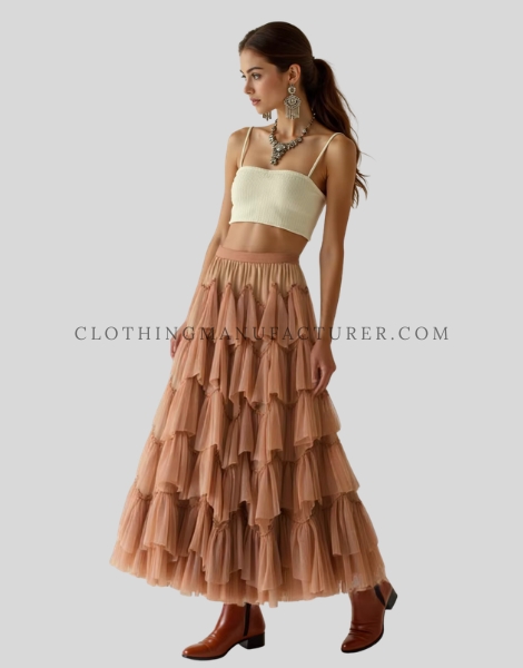 ruffle mesh long skirt supplier