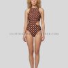 brown and white polka dot swimsuit supplier