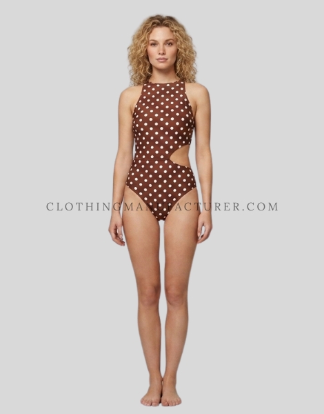 brown and white polka dot swimsuit supplier
