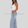 light blue denim wide leg jeans manufacturer