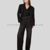 black denim wide leg jeans supplier