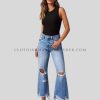 casual wide leg denim jeans supplier