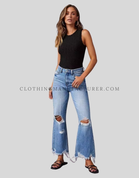 casual wide leg denim jeans supplier
