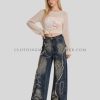 dark wide leg denim jeans supplier