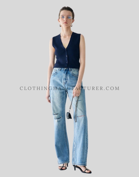 high rise wide leg denim jeans supplier