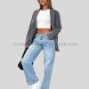 light blue denim wide leg jeans supplier