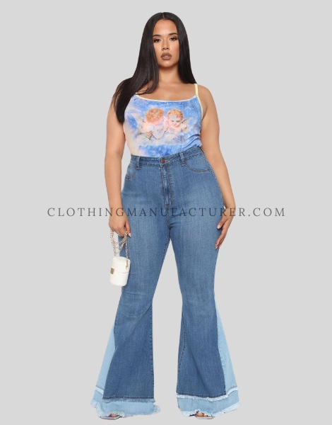 plus size wide leg denim jeans supplier