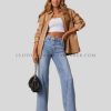 wide leg light denim jeans supplier