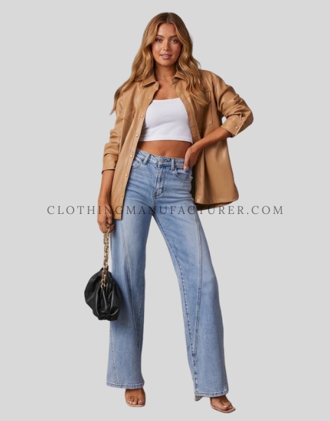 wide leg light denim jeans supplier