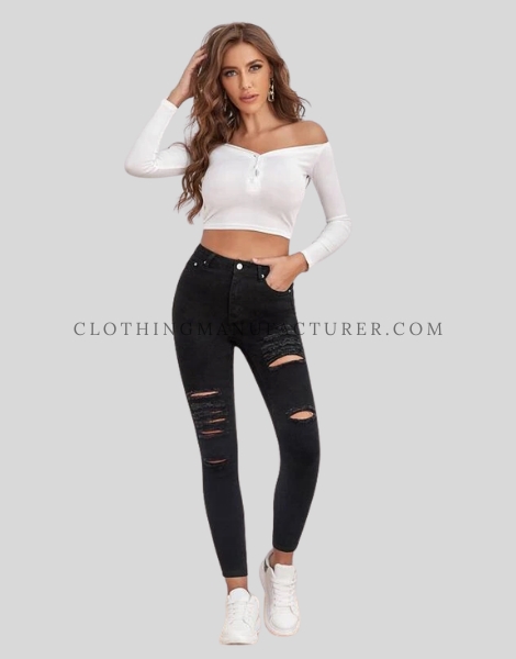 black skinny ripped jeans womens supplier