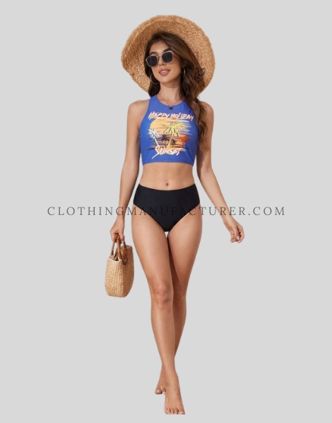 high neck swimsuit two piece supplier