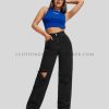 high waisted black ripped jeans supplier