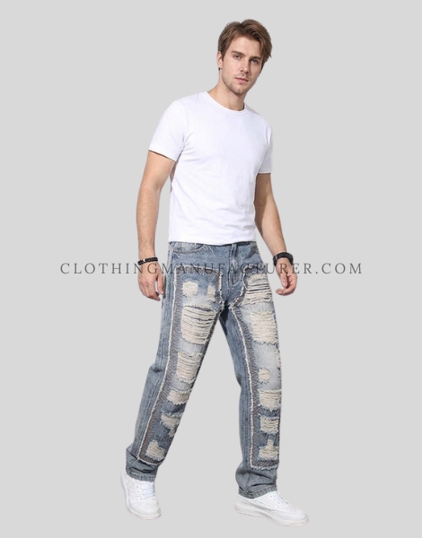 light blue ripped jeans mens supplier