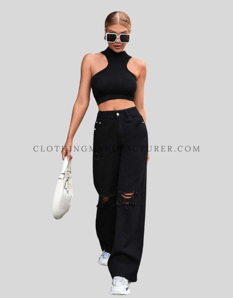 ripped jeans wide leg supplier