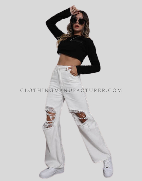 white ripped jeans womens supplier
