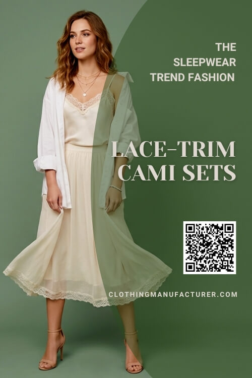 Lace-trim camisole and shorts set designed for stylish and comfortable sleepwear.