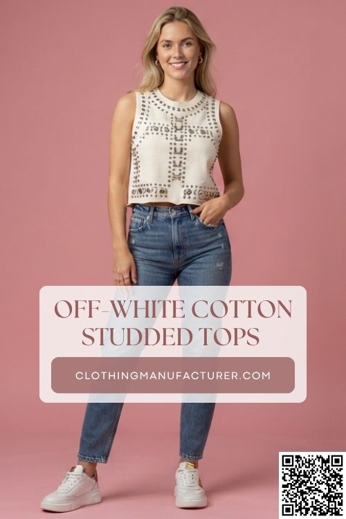 Neutral studded top with subtle texture